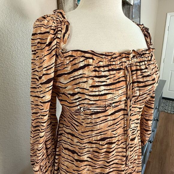 Faithfull The Brand Womens Animal Print Rayon Ira Mini Dress Brown Tan Medium - Picture 7 of 16